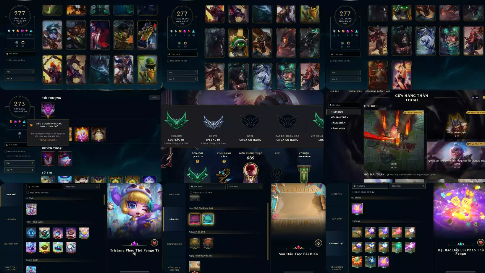 Ảnh LOL 277 SKIN RIVEB 2O12 2/2 AHRI HUYỀN THOẠI BẤT TỬ LOẠI 3 LUX THẬP ĐẠI CÓ KHUNG  DƯ 165 TINH HOA THẦN THOẠI RANK LỤC BẢO TFT TRIS PENGU CÓ CHƯỞNG LỰC SÂN ĐỎ ĐỦ CHƠI